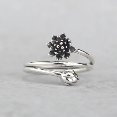 925 Sterling Silver Vintage Lotus Flower Adjustable Ring-Your Soul Place